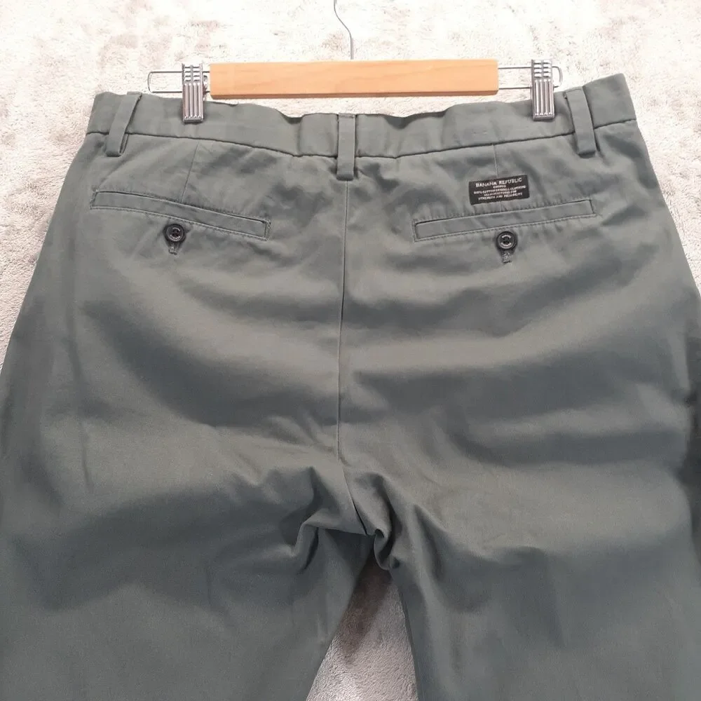 Banana Republic Emerson Men Sz 35x32 Vintage Green Chino Pants Flat Front Cotton